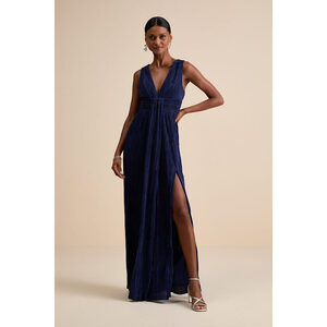 Lulus Melitta Navy Blue Plisse Sash Maxi Dress - Size M